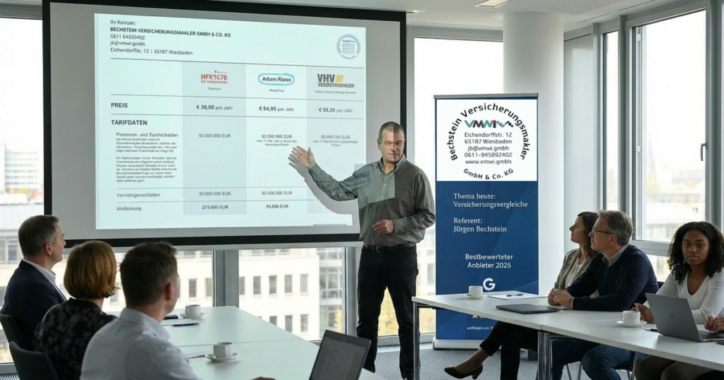 Geschäftspräsentation zu Versicherungsvergleichen im Konferenzraum