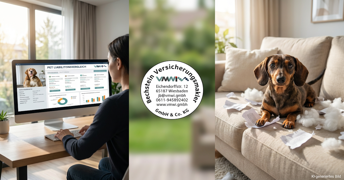 Frau vergleicht Tierhaftpflichtversicherung online mit Hundebeispiel