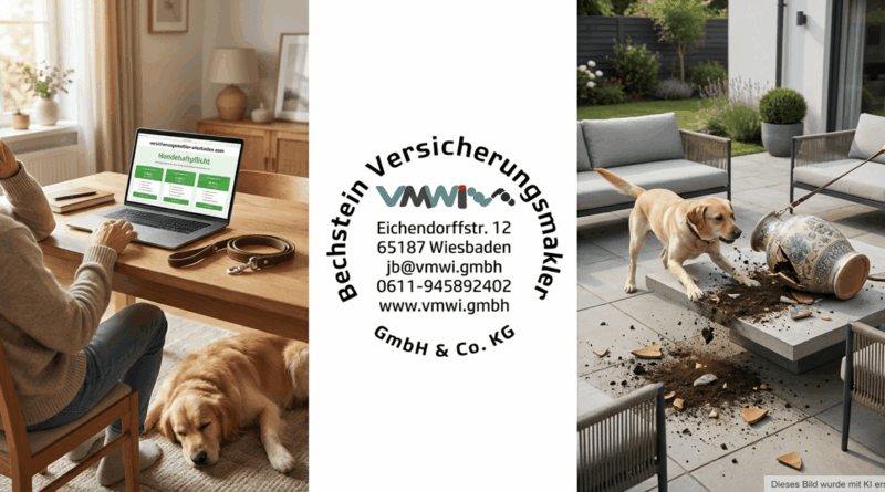 Hund schlägt Vase um, Haftpflichtversicherung Werbung