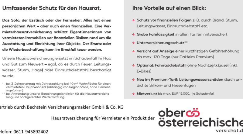 Werbeanzeige für Hausratversicherung für Vermieter