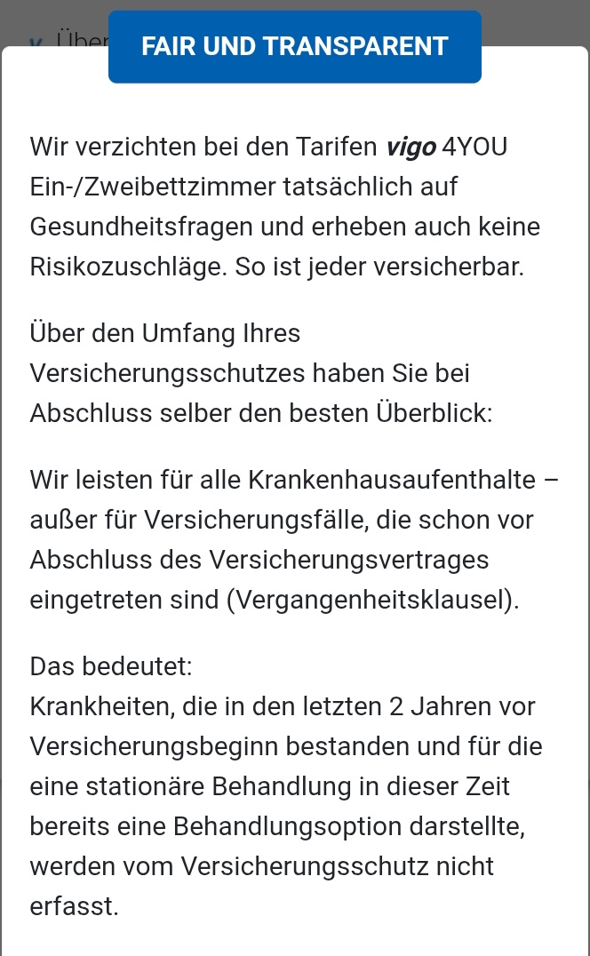 Hinweis zu Versicherungsleistungen und Vergangenheitsklausel